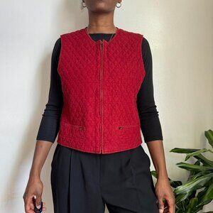 Vintage zip‎ up two front pockets sleeveless corduroy red vest